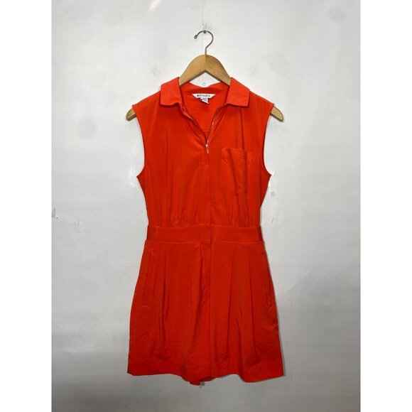 Athleta Brooklyn Romper Sleeveless Zip Front Size 2 Vermillion Red Orange - Picture 2 of 6